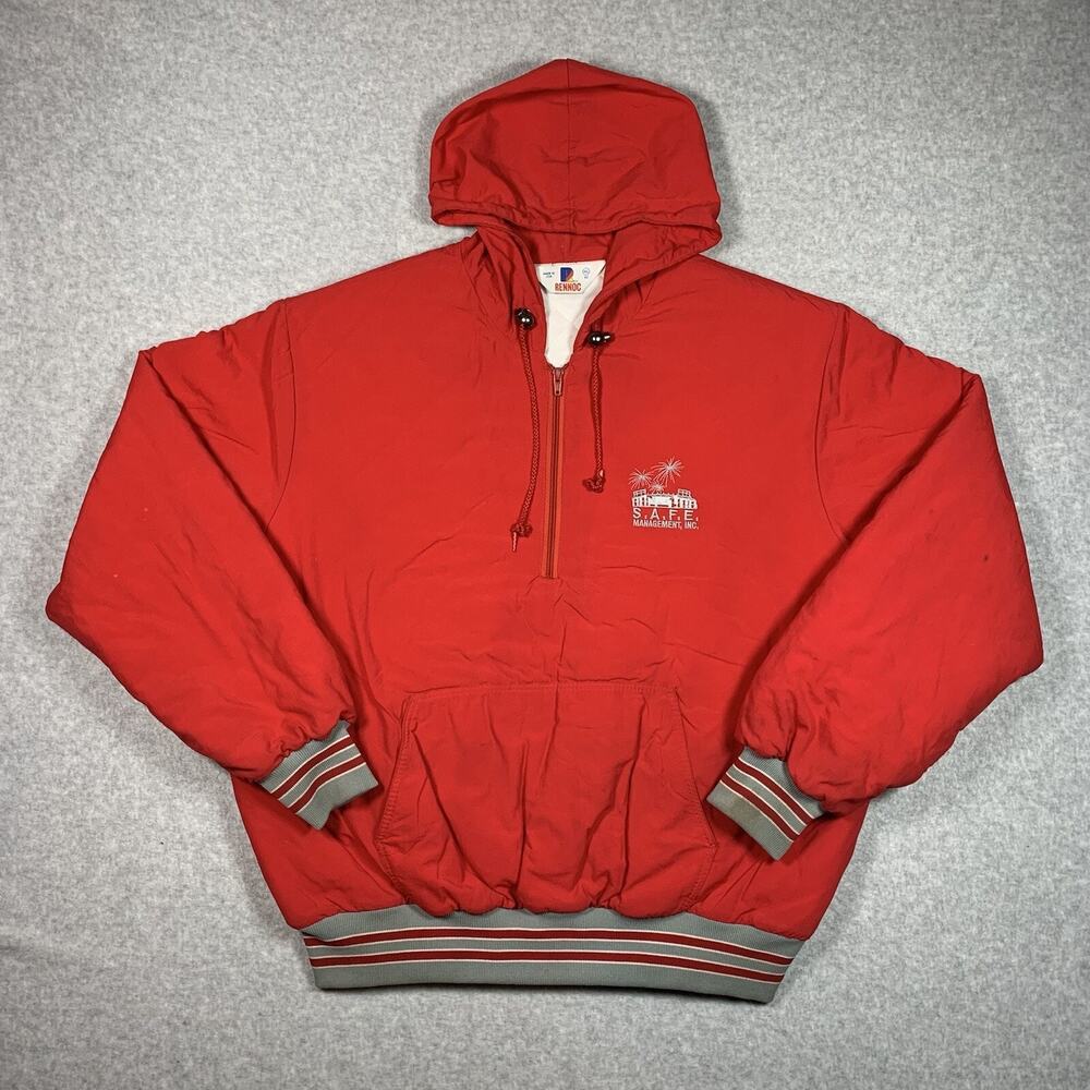 Vintage 1990s Rennoc Red Quarter-zip Hooded Windbreaker Jacket Men's Size XL